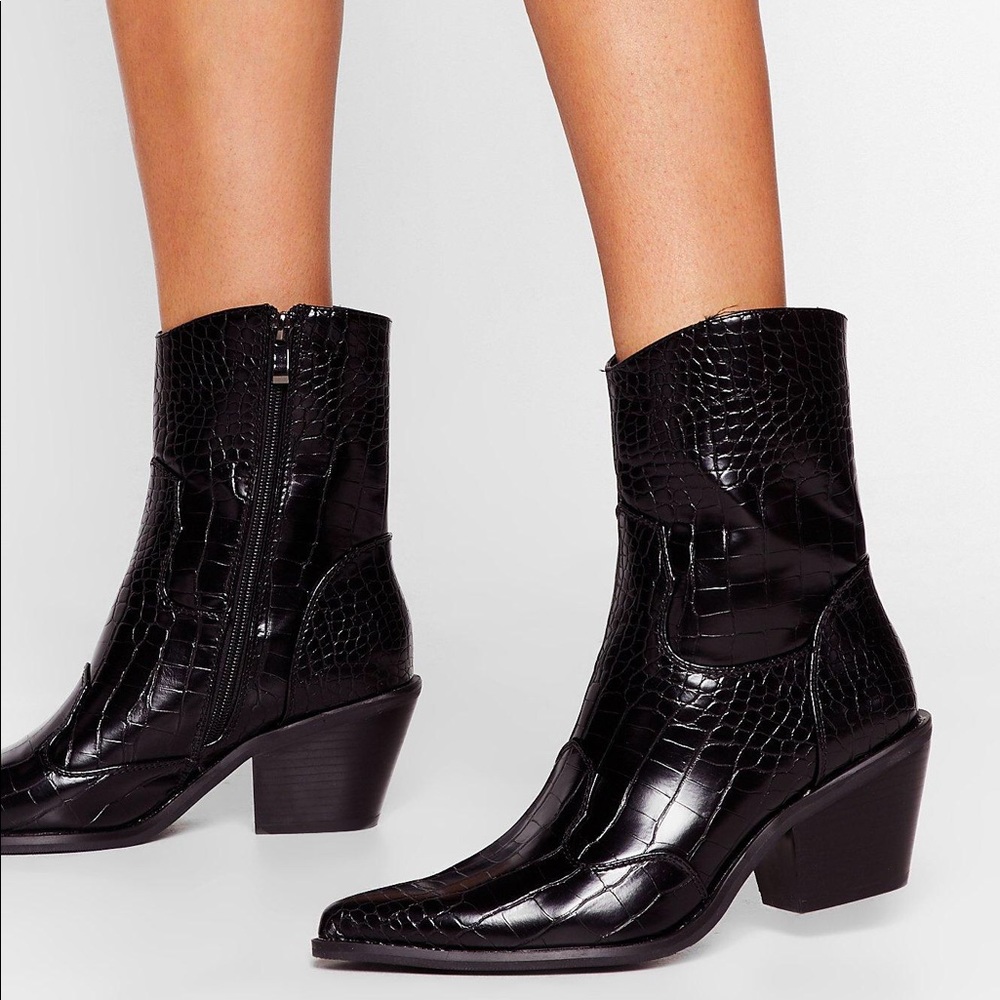 Nasty Gal Western Boot Booties Croc style Pointed